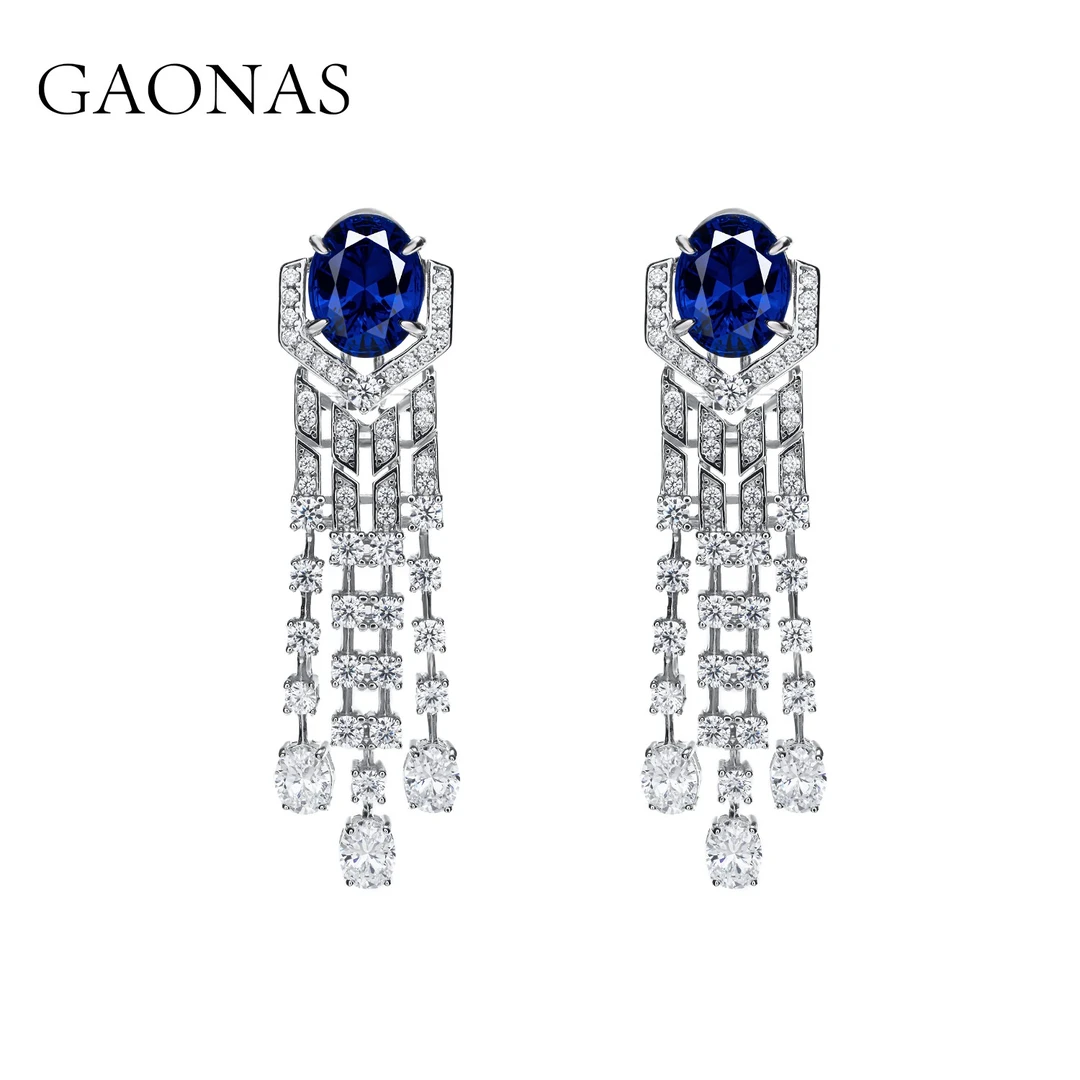 GAONAS 925银合成锆石耳饰 耳饰 蓝色流苏耳钉 BE42966