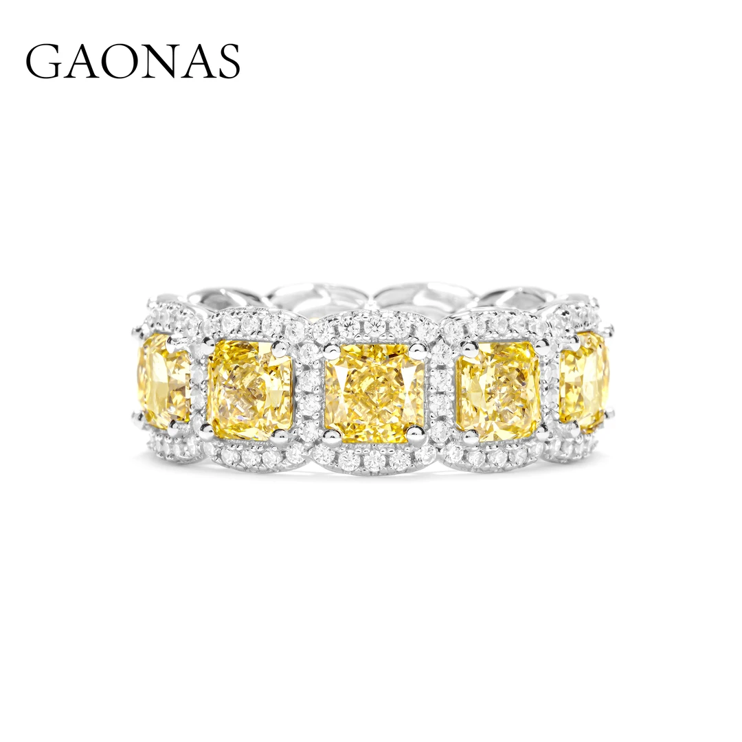 GAONAS 925银合成锆石戒指 经典黄色满钻豪镶排戒 YJ11650