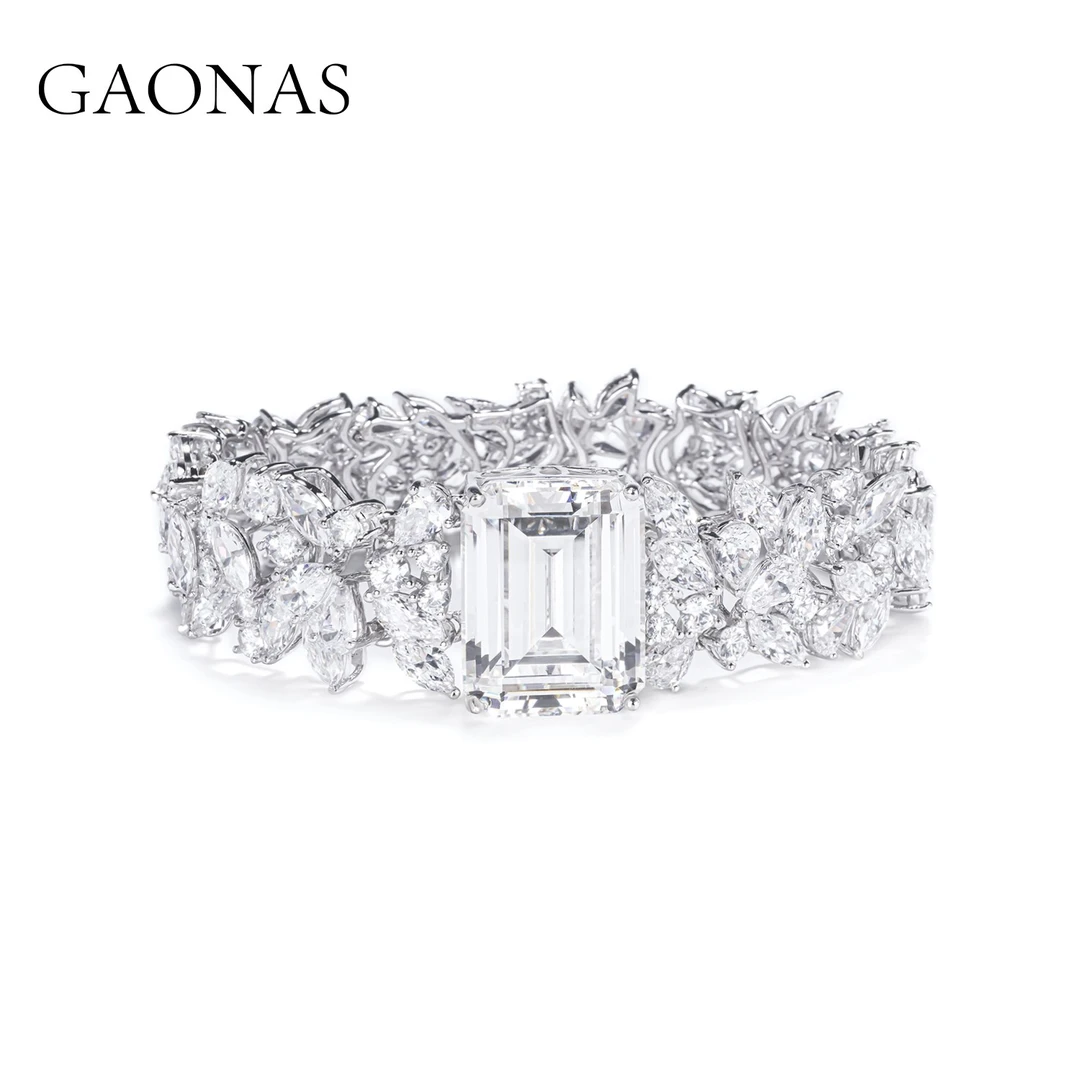 GAONAS 925银合成锆石手链 满钻方糖高级白色手链 WS117166