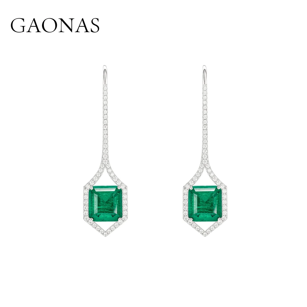 GAONAS 925银合成锆石耳饰 富婆的快乐 重磅绿色耳钉 BE052863