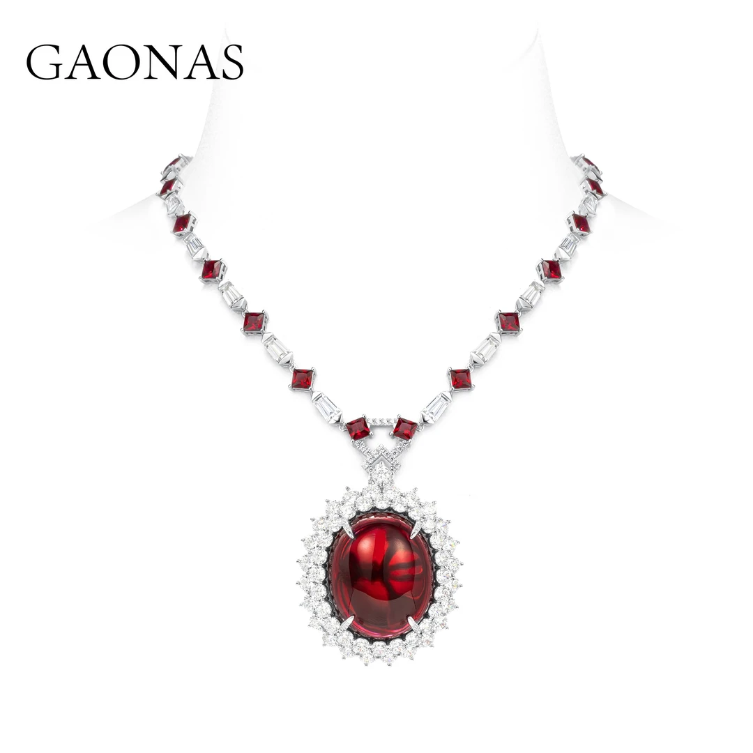 GAONAS 坠链均925银合成锆石 女神款红白相间项链RX129333
