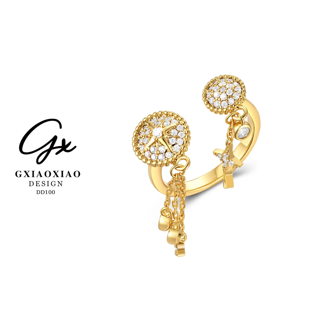 铜合金合成锆石戒指 GXX【如星璀璨】高级设计款复古开口戒指 DD100