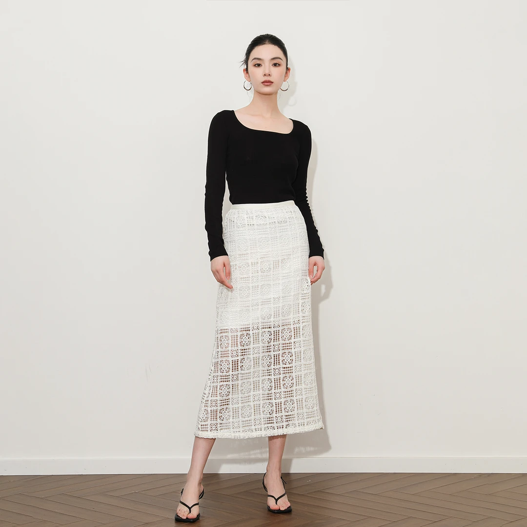 女装时尚优雅镂空勾花半身裙高腰显示长裙DC10254