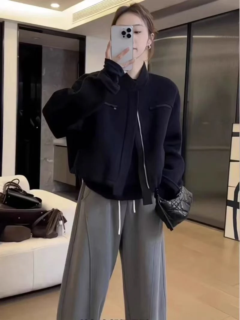 6680-23302 宽松百搭拉链毛呢外套