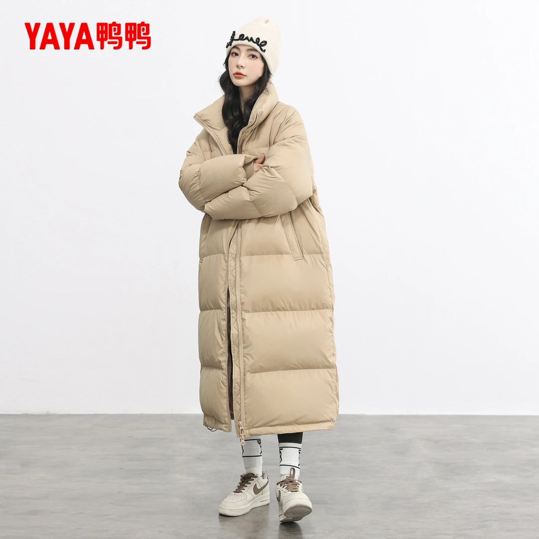 YAYA/鸭鸭羽绒服女款23年冬季新款长款过膝时尚休闲防风保暖外套