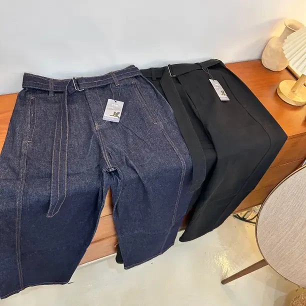 2288【腰带镰刀裤】S专  leire小众设计师款腰带扭缝显瘦镰刀牛仔裤