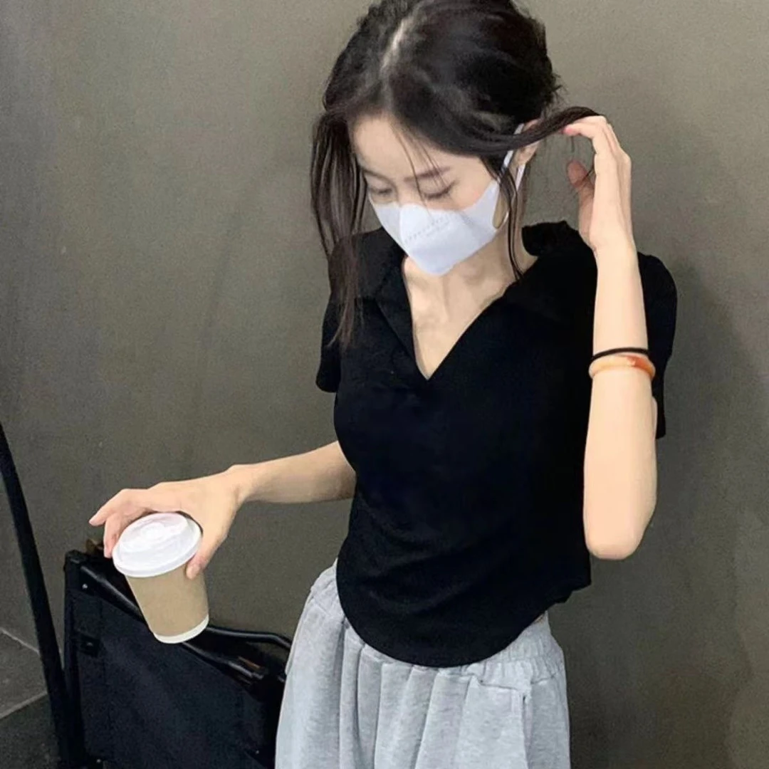 polo领夏季2024年新款韩版显瘦辣妹短袖纯棉修身上衣T恤女ins潮