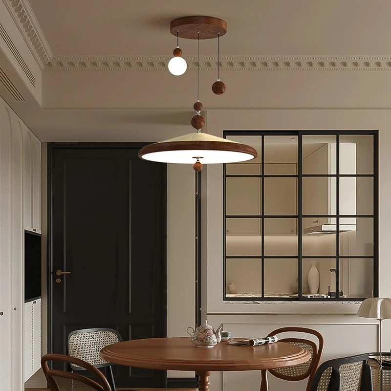中古风餐厅吊灯法式复古书房餐桌灯具创意圆球胡桃色卧室房间吊灯