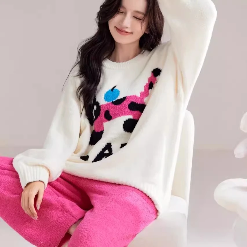 休闲睡衣女秋冬新款半边绒加厚保暖甜美减龄高级感宽松外穿家居服