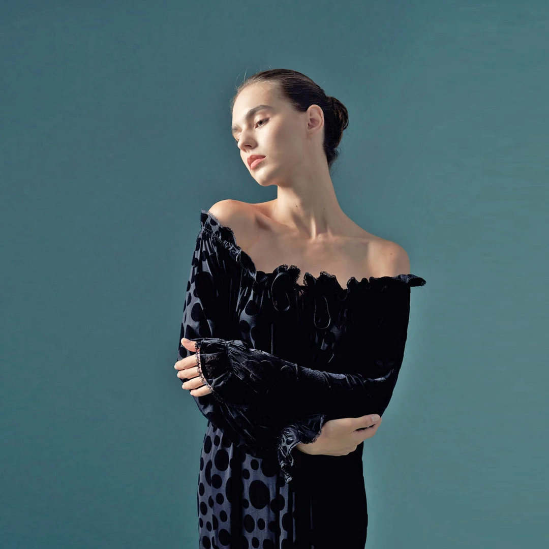 CA BRIDA【早安巴黎】法式轻奢睡裙 小众长袖 气质黑色L809