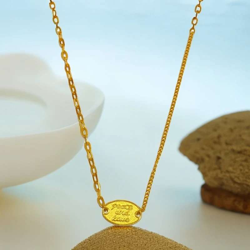 足金999精品工艺爱与和平套链气质时尚简约百搭款实心黄金项链