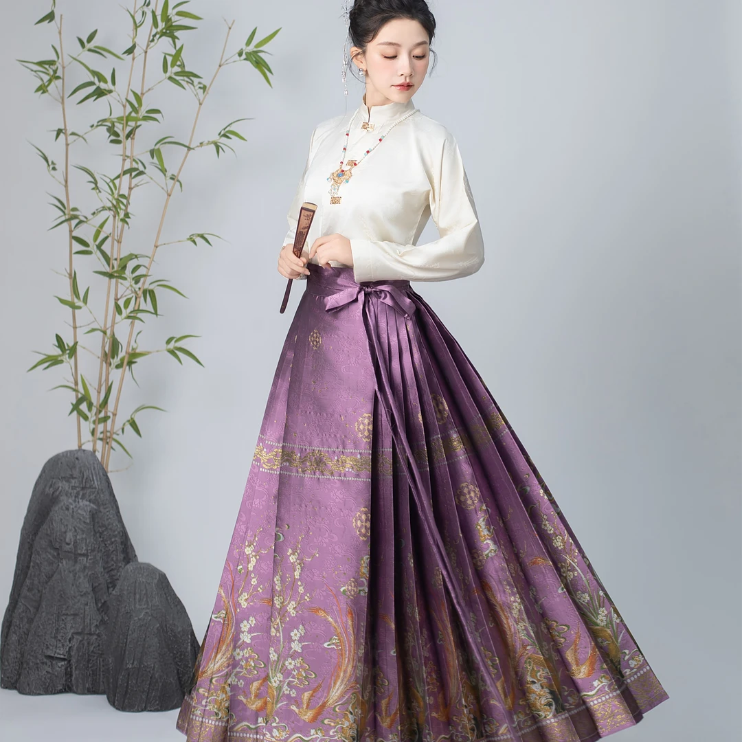 媚海棠【凤鸣春归】重工仿妆花织金马面裙春夏汉服传统曹县马面裙