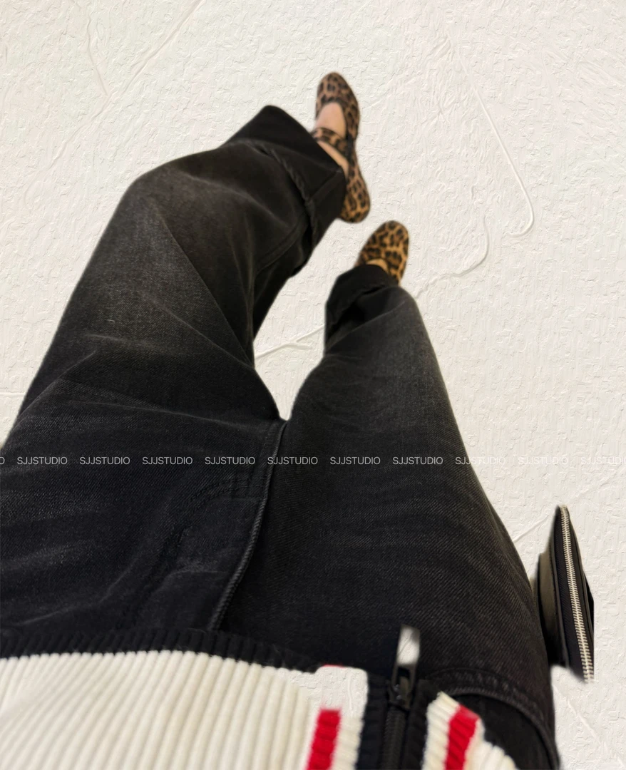 【娇娇私服订制】秋冬新款高腰宽松翻边加绒牛仔裤11305#