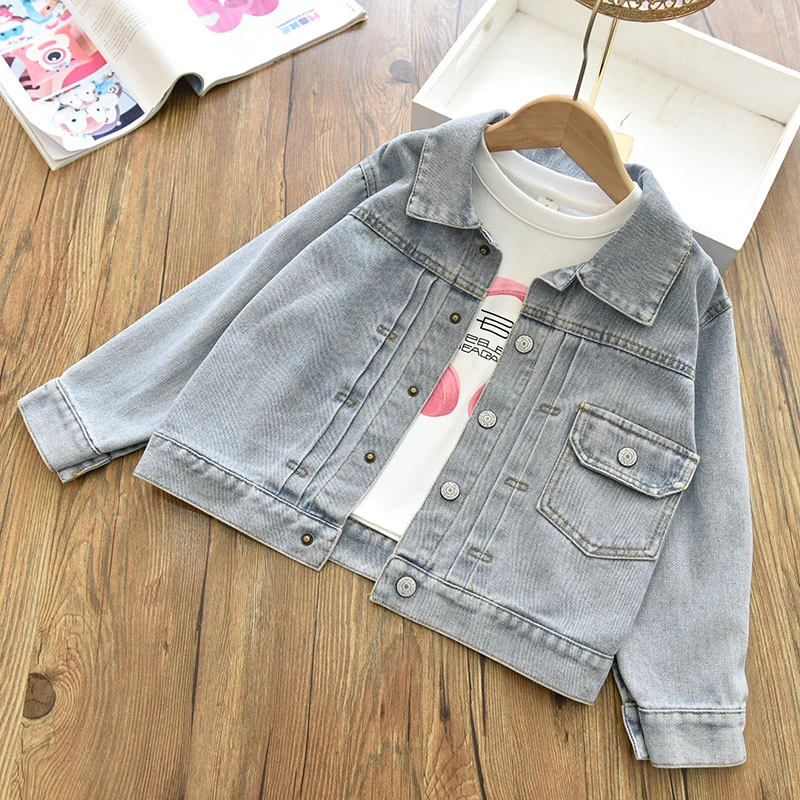 洋气百搭女童时髦不规则口袋牛仔外套中大儿童软开衫上衣春秋