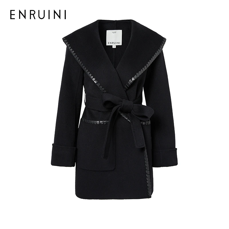 恩瑞妮大衣中长款翻领秋冬气质时尚女士双面呢外套ERDONA711