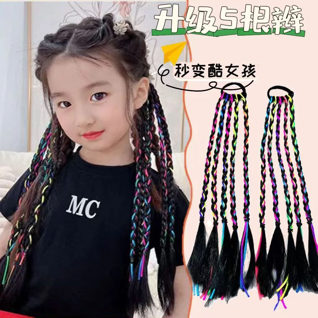 儿童拳击辫渐变色炫酷街舞假发逼真纯手工40厘米易扎辫子女童马尾