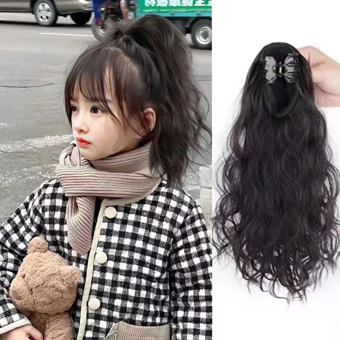 春夏儿童小抓夹马尾25厘米卷发高颜值羊毛卷时尚洋气可爱绑带马尾