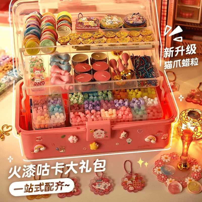 火漆印章一整套咕卡手帐玩具女孩火漆蜡蜡粒收纳盒火漆套装礼盒装