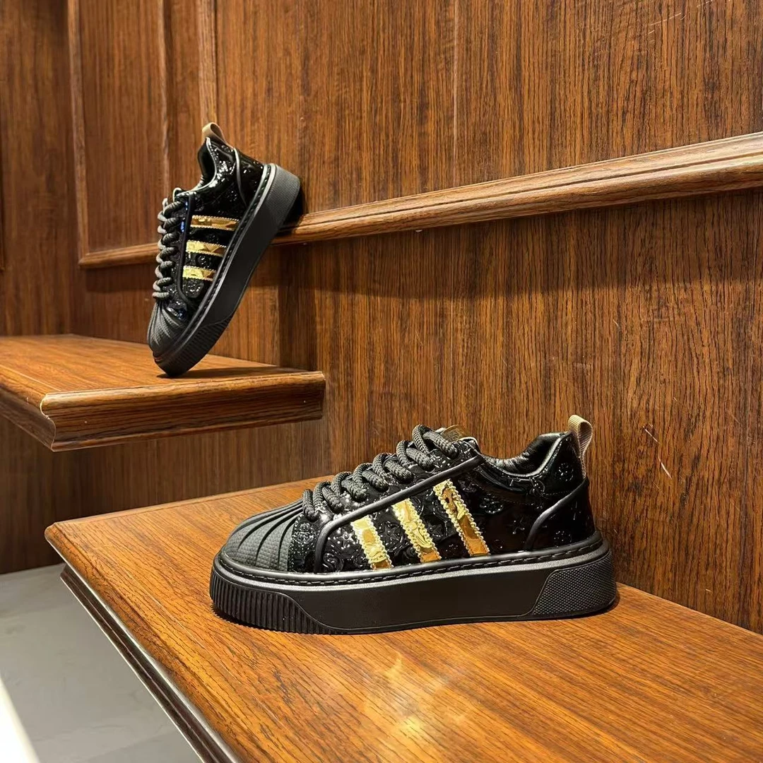 2024秋季男士新款时尚拼色暗花百搭轻便休闲板鞋爆款休闲潮流鞋子