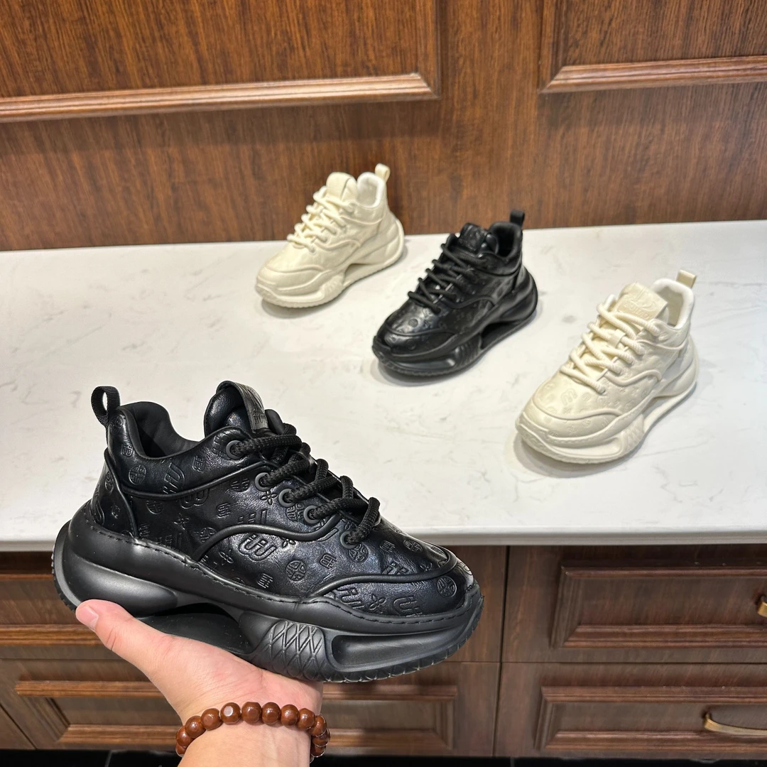 男鞋2024秋冬单棉同款男士厚底皮面印花潮流时尚运动轻奢舒适潮鞋