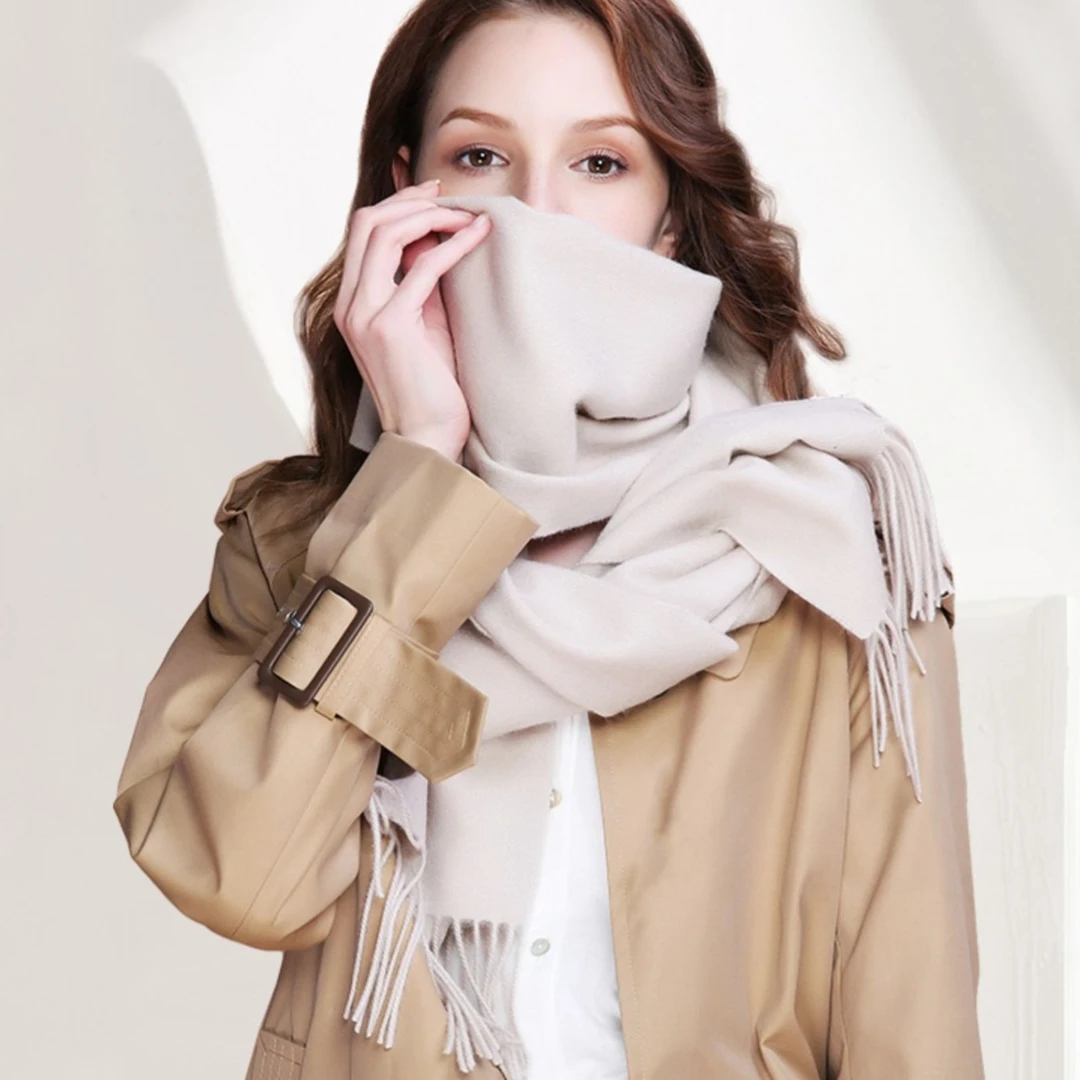 【LANG OU】2022新款百搭样毛围巾女冬季简约纯色围脖大披肩