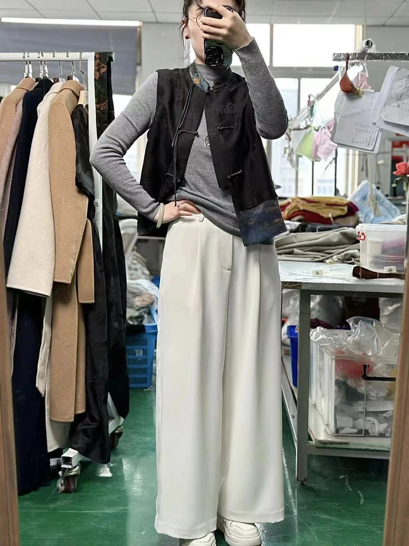 『允茉』女款设计师显瘦宽松百搭时尚休闲垂感纯色阔腿裤（23134-1）