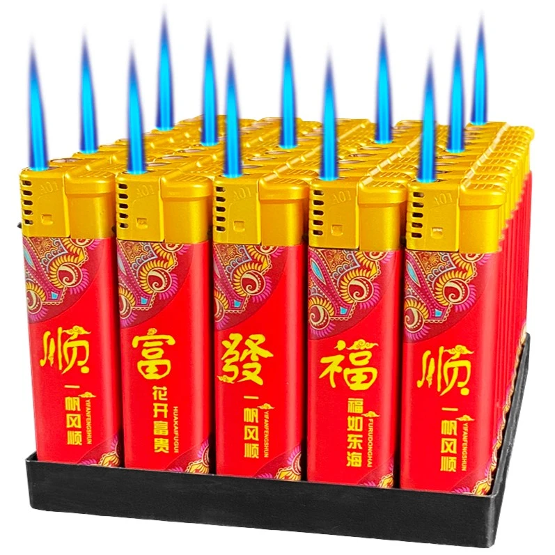 新款蓝焰直冲充气打火机防风设计按压点火使用厂家直销质量保证