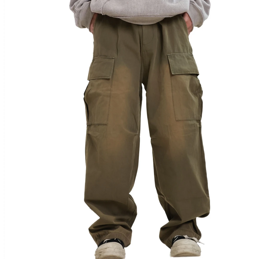 美式高街复古重磅直筒工装裤军绿色长裤宽松多口袋户外工装裤秋冬