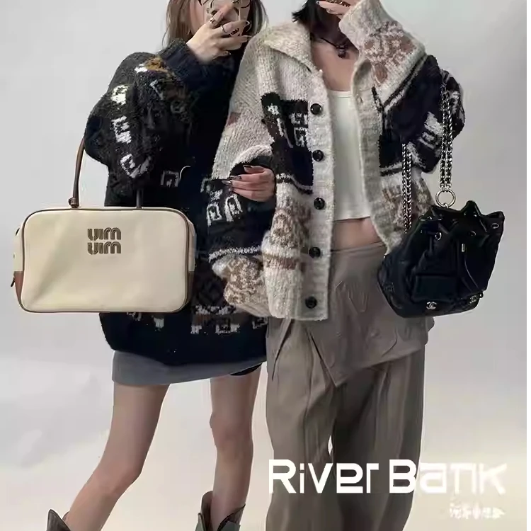 河岸家Y III CHUAN EO一川当然是当同款费尔岛花纹针织毛衣开衫女