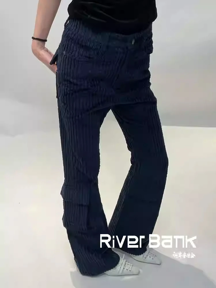 河岸家买手店设计师OPEN YY宽松灯芯绒微喇休闲长裤女24秋冬