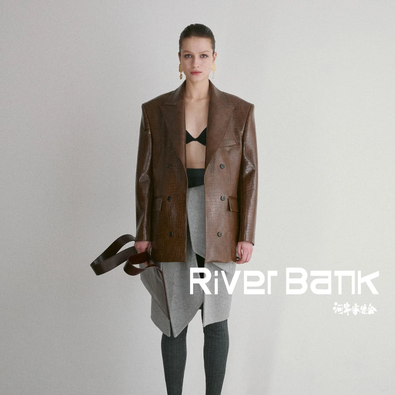 河岸家买手店设计师RECTO鳄鱼压纹廓形西装皮衣外套女24秋冬