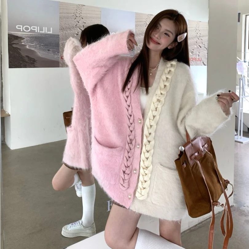 河岸家买手店设计师MTO QUINN羊驼毛拼色毛衣开衫24秋冬