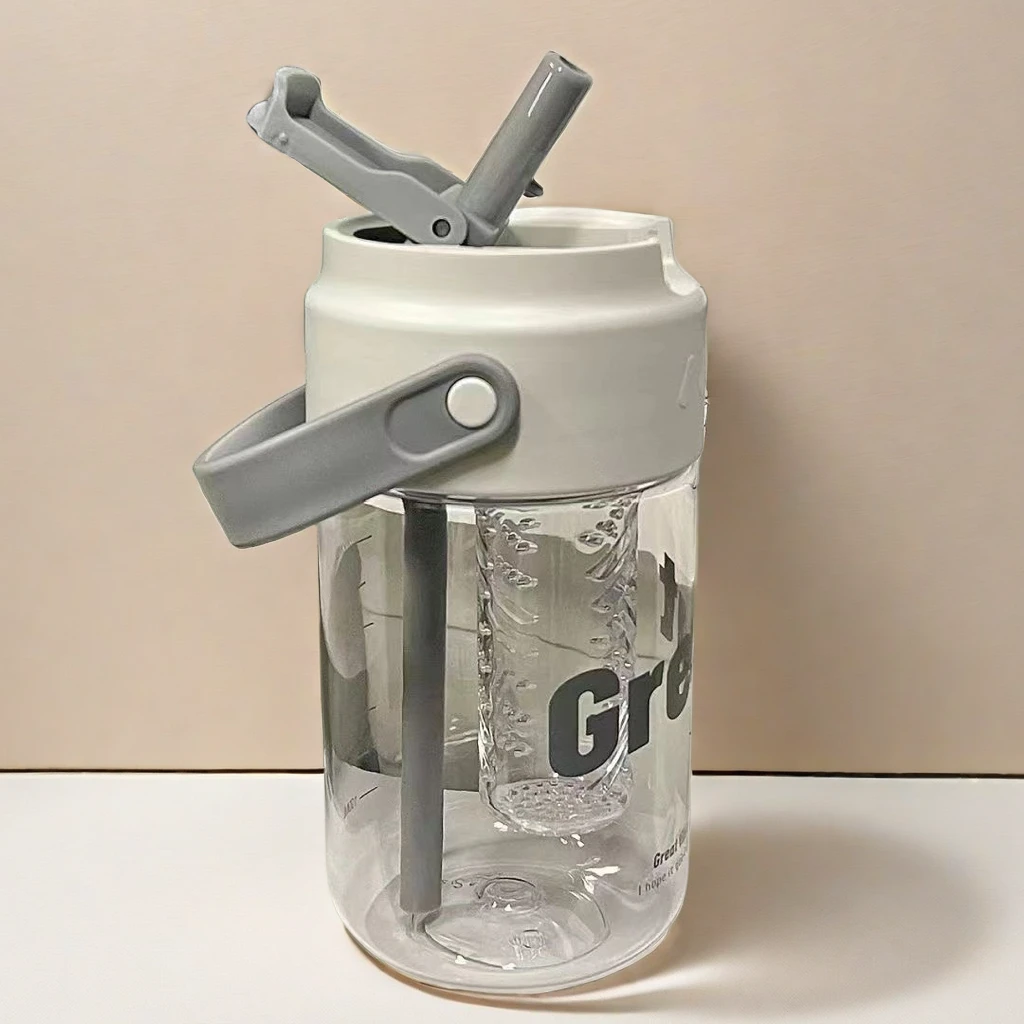 带茶隔水杯女生高颜值新款吸管杯便携学生网红塑料杯子简约喝水杯