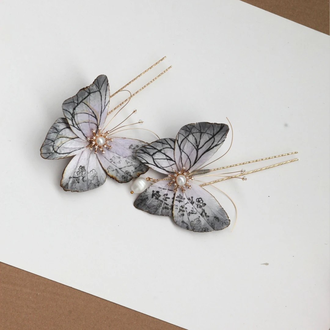 绒花蝴蝶汉服旗袍连衣裙百搭配饰古风发簪手工饰品仙气