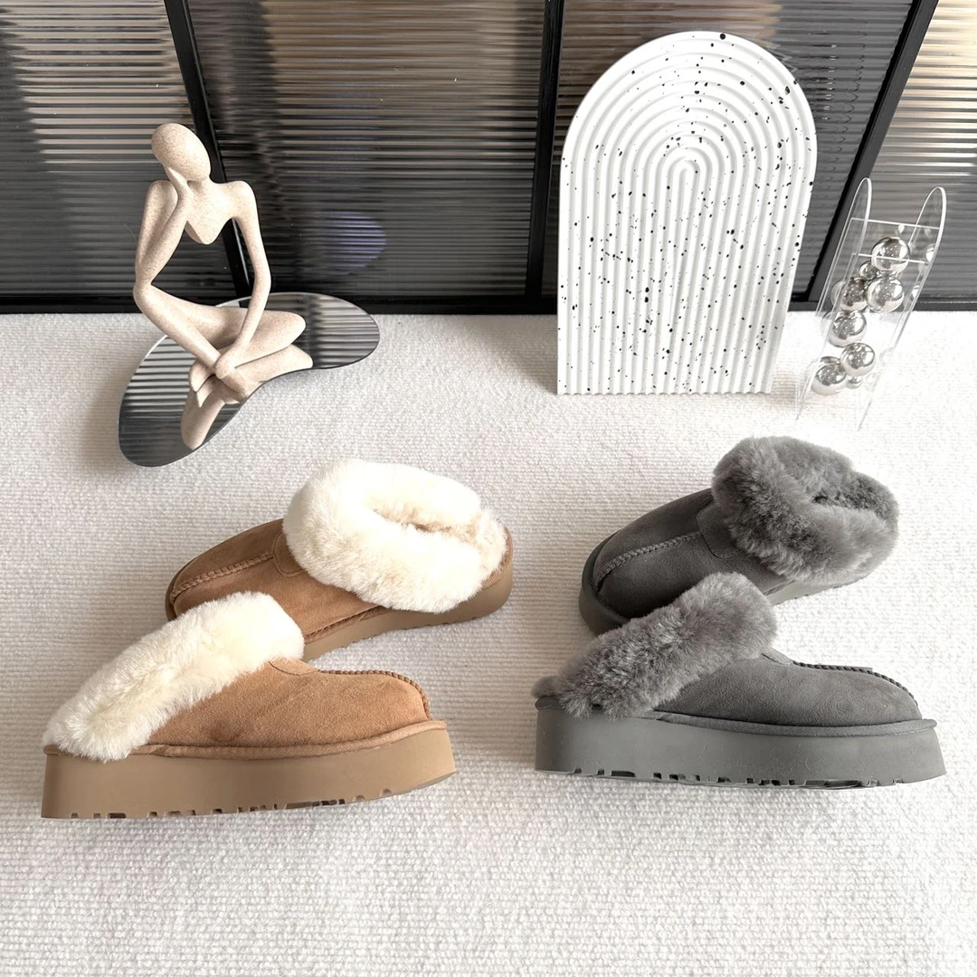 【星拖厚底4-5公分】千颂伊同款羊皮毛一体厚底包头托鞋