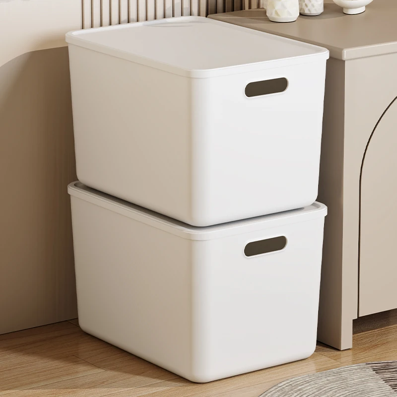 【两个】带盖防尘收纳箱卡通贴纸桌面杂物玩具零食收纳柜衣服整理箱