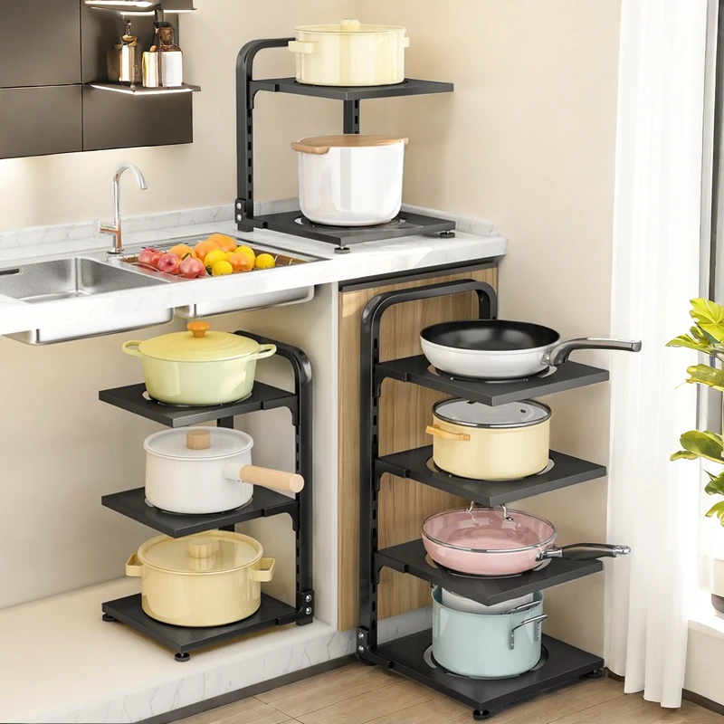 家用落地多层锅具收纳架子多功能下水槽橱柜分层放锅架厨房置物架