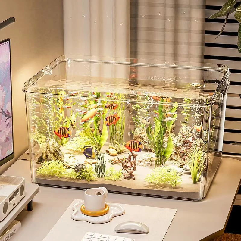 透明鱼缸收纳盒高透养乌龟金鱼家用大容量高可视桌面宠物盒储物盒