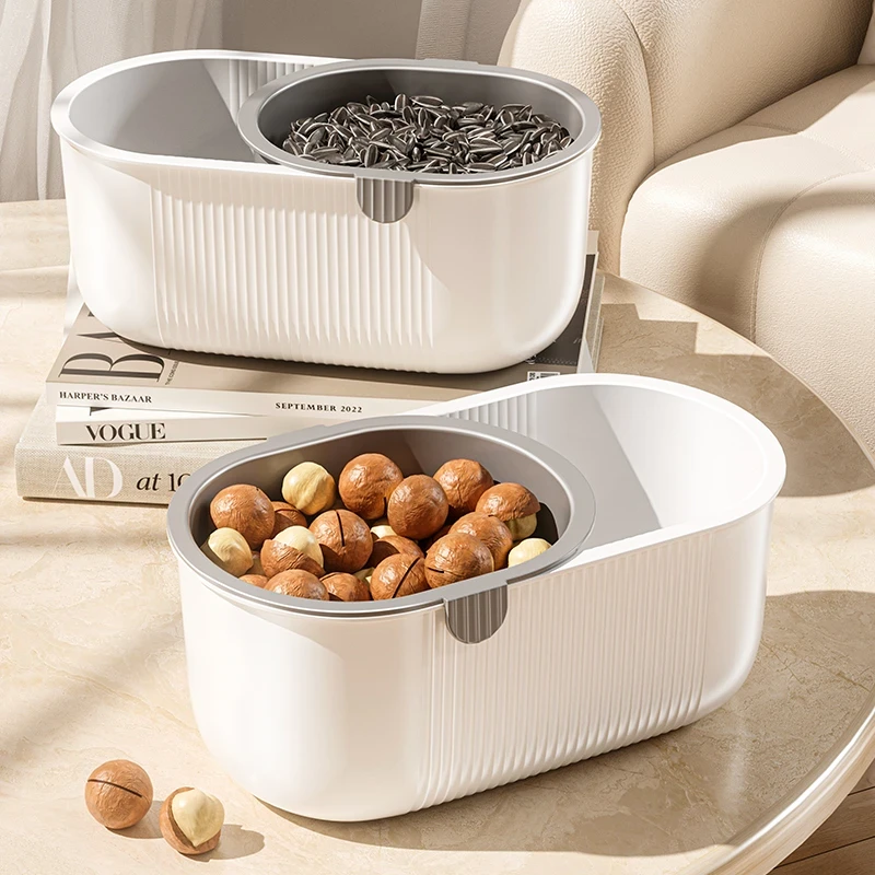 过年必备懒人瓜子零食水果收纳盒家用双层加厚客厅收纳篮沥水盘