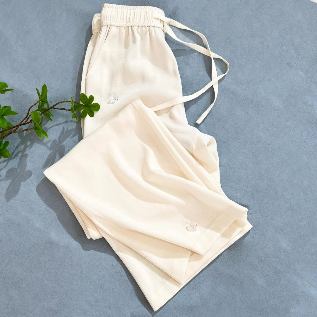 （不易皱）醋酸缎面直筒裤女2023百搭显瘦休闲长裤垂坠感阔腿裤女