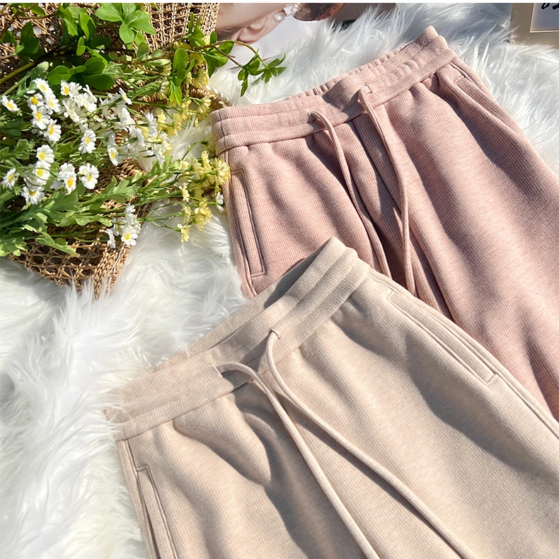 2023冬季加绒加厚蚕丝羊绒窄版直筒裤女冬软糯保暖垂感高腰阔腿裤