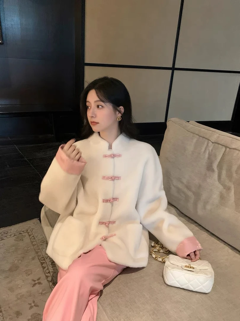 叶欣儿【新式国风】国潮风盘扣加厚保暖羊毛外套#QSYN3156