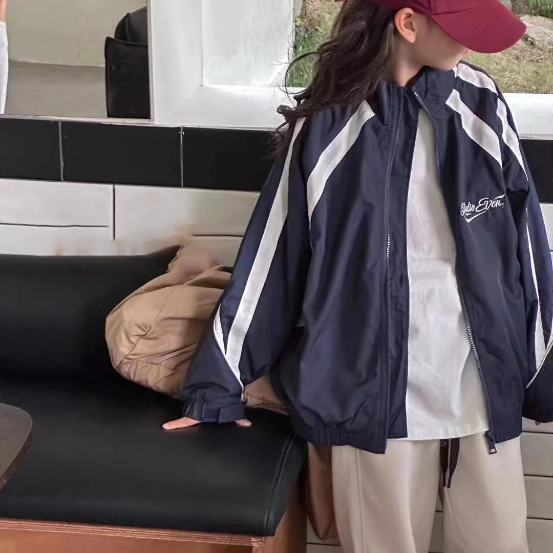 秋款童装外套洋气男女童夹克中大童拼接拉链衫6050