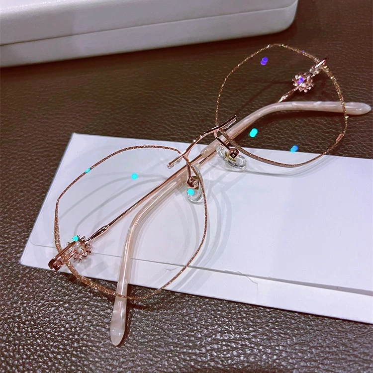 无框眼镜女近视可配有度数无边框大脸显瘦变色防蓝光多边大框191