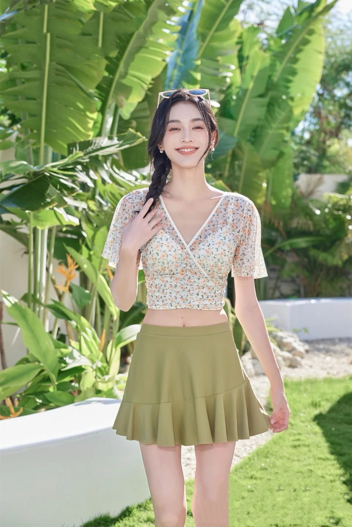 分体两件套碎花韩版小清新显瘦保守沙滩泳装