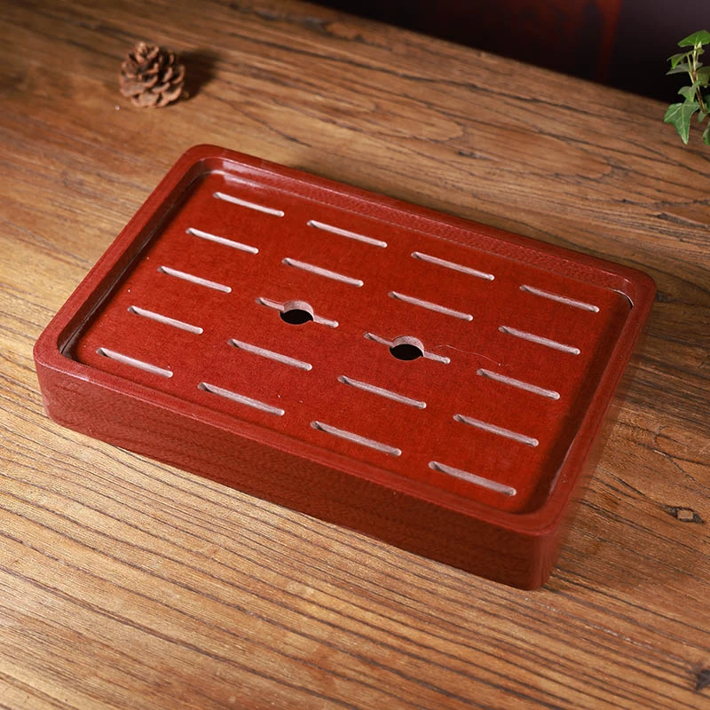 高端红料紫檀色龙纹原胚素盘便携电木储水茶盘干泡家用茶海30*20