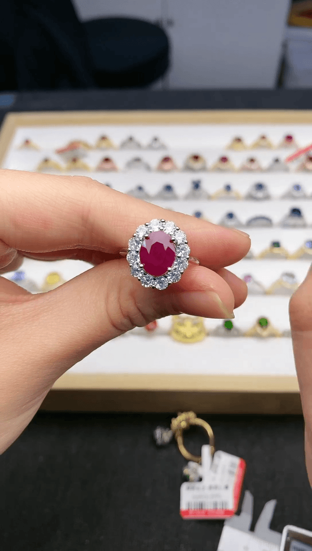 【闪购商品】红宝石戒指银S925镀金镶嵌戒指