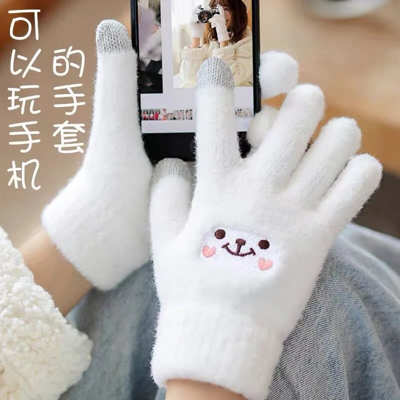 手套女冬天加绒加厚学生冬季防寒保暖可爱骑车女士五指触屏手套潮