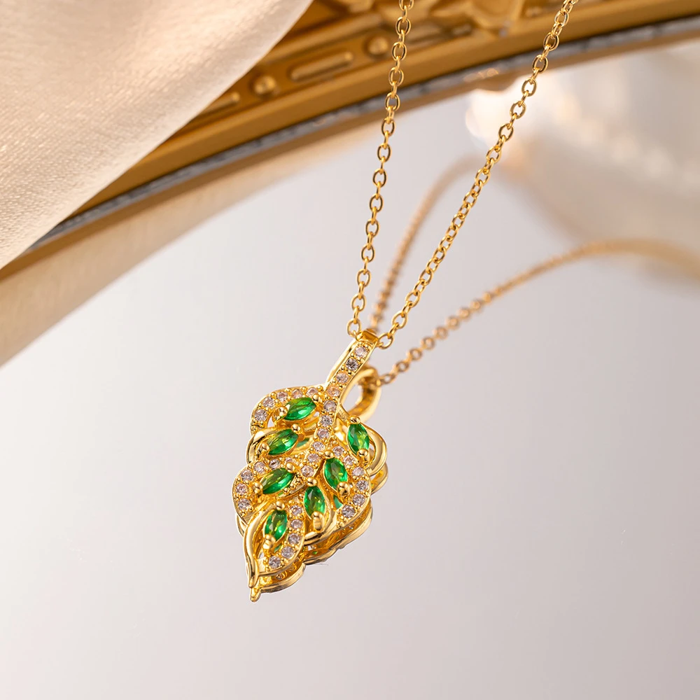 钛钢吊坠 443 中★【Kris克里斯】金枝玉叶 国潮 百搭豪镶锆石吊坠