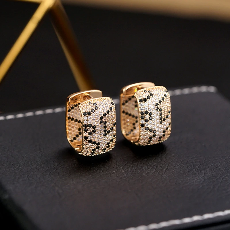 合金耳饰 1176 英★【Lermiler莱尔米勒】满钻豹纹锆石 圆耳圈银针